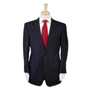 Ermenegildo Zegna Couture Black Royal Blue Pinstripe Wool 2-Btn Suit 38S